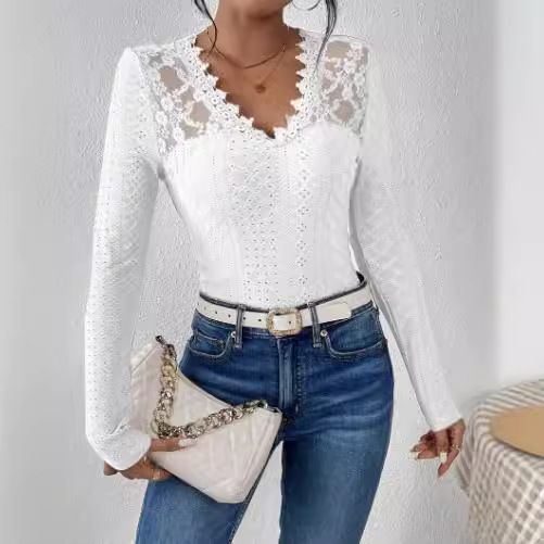 Lace Hollow Out Long Sleeve Womens Top Sexy Design Floral Pattern Elegant Style Perfect for Evening Wear Wholesale