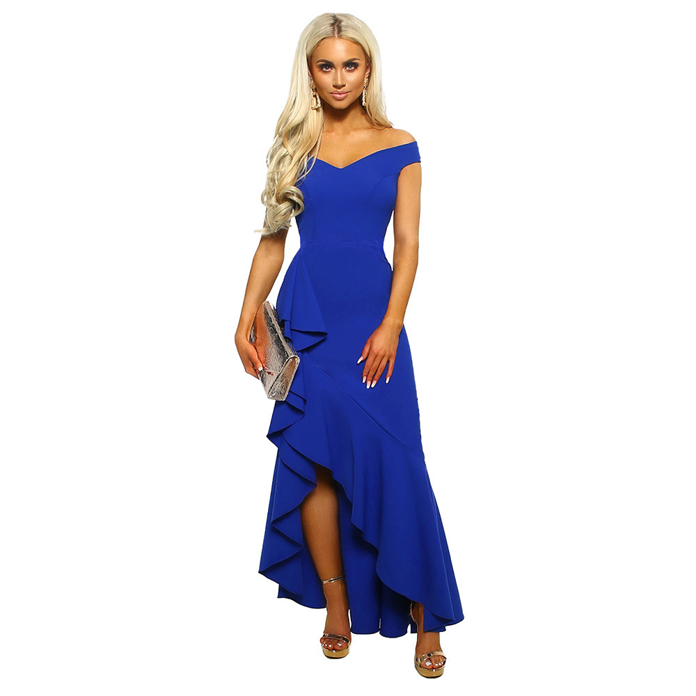 Asymmetrical Evening Dress V Neck Short Sleeve Off Shoulder Design Perfect for Parties and Events Wholesale
