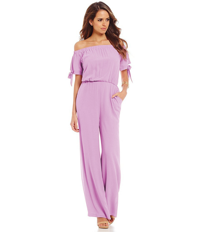 Off Shoulder Chiffon Jumpsuit Waist Tie Long Pants Stylish Sleeves Perfect for Parties and Events Wholesale