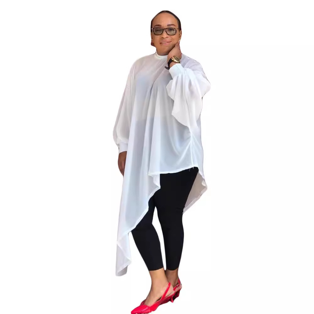 African Women's Fashion Solid Color Plus Size Mom Dress Irregular Chiffon Cross Border Dress