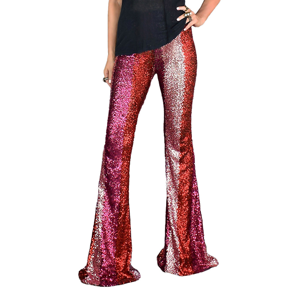 Red Sequin Wide Leg Pants for Women High Waist Loose Fit Floor Length Casual Style for Everyday Wear Wholesale
