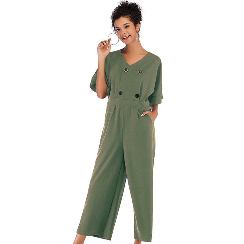 Womens Jumpsuit High Waisted V Neck 3 4 Length Spring Fashion for Casual Wear Wholesale Available