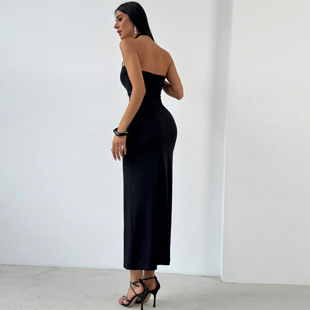 French Style Slim Fit Backless Sleeveless Long Dress for Women