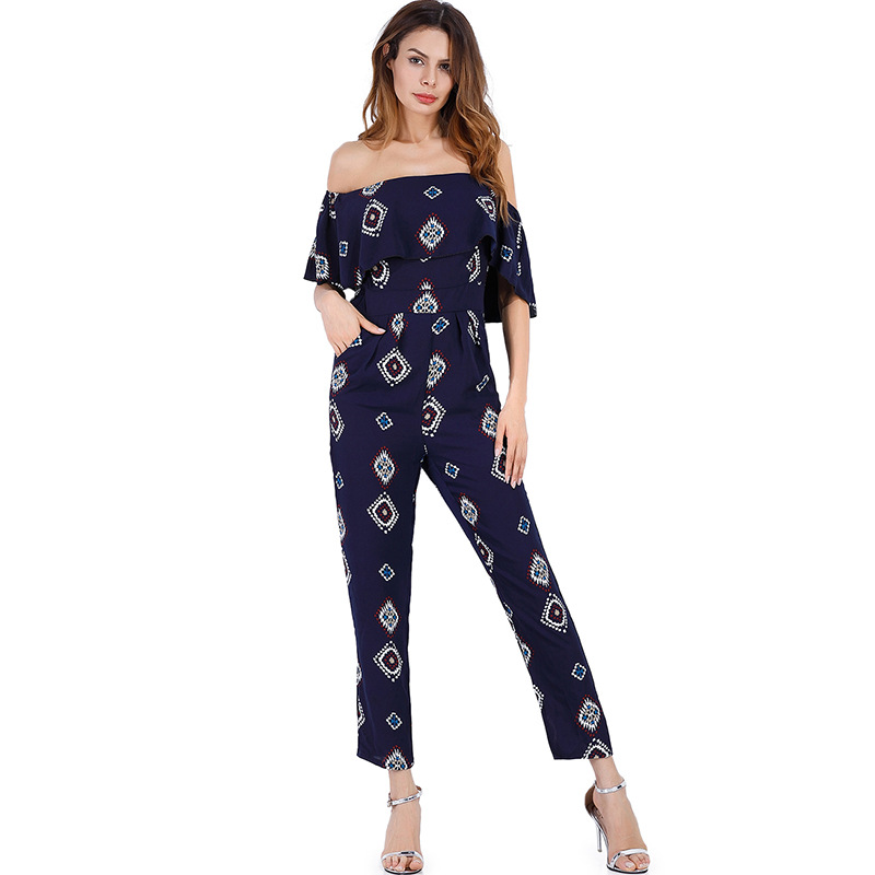 High Waisted Ruffle Hem Jumpsuit Floral Chiffon Fabric Spring Summer Fashion for Women Wholesale Available