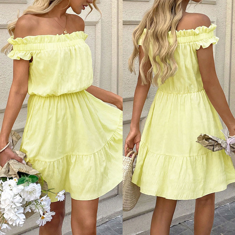 French Style Soft Off Shoulder Dress Summer New Fashion Youthful Sweet Short Dress