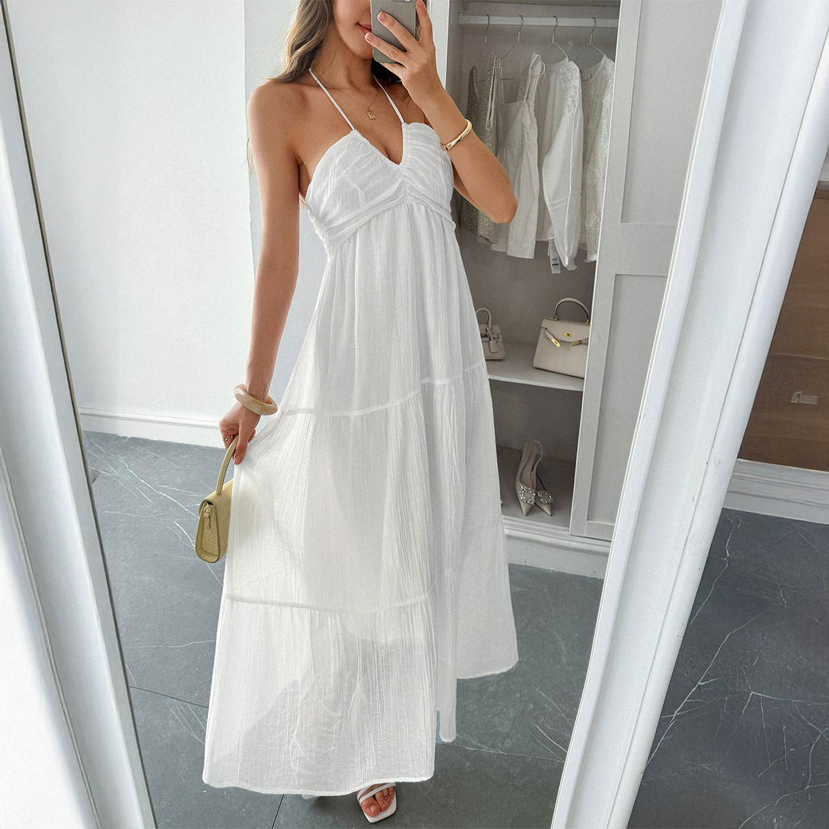 Cross border Casual Vacation Style Halter Neck Long Dress for Women Spring Summer