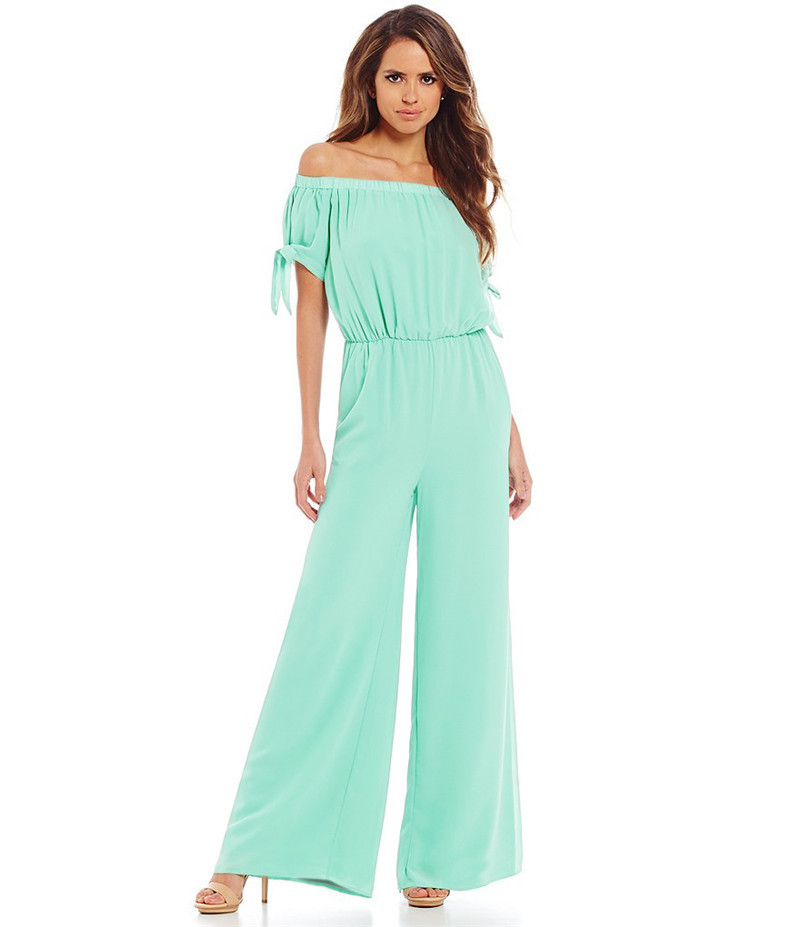 Off Shoulder Chiffon Jumpsuit Waist Tie Long Pants Stylish Sleeves Perfect for Parties and Events Wholesale
