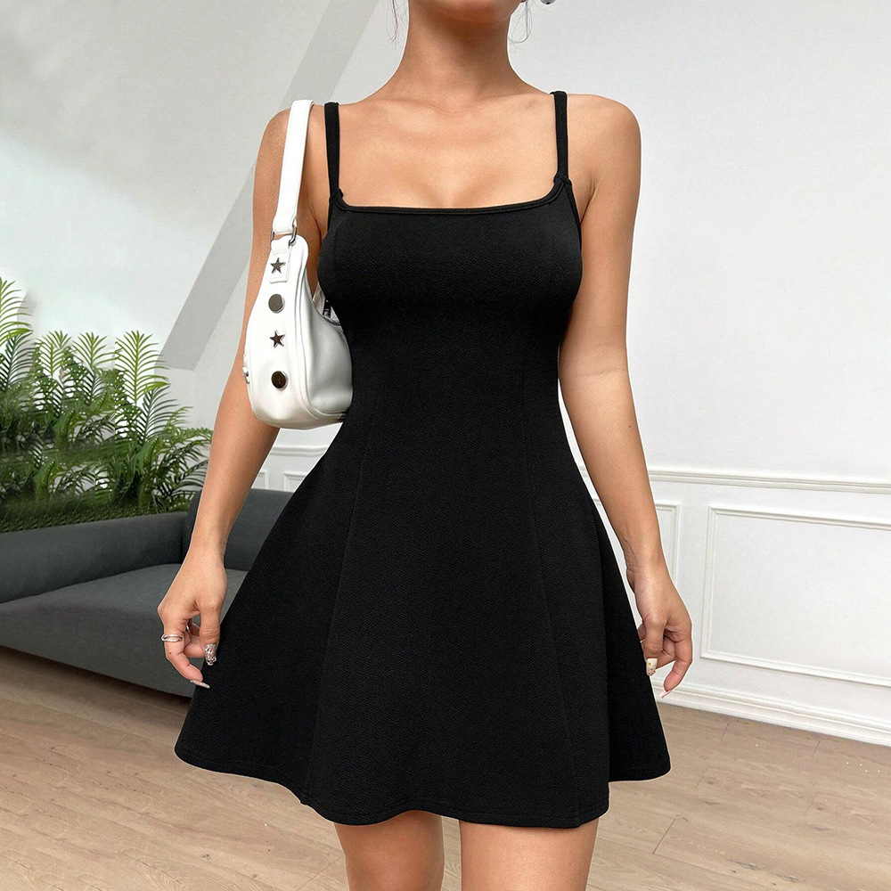 Sexy Square Neck Sleeveless Dress with Backless Design A Line Short Skirt