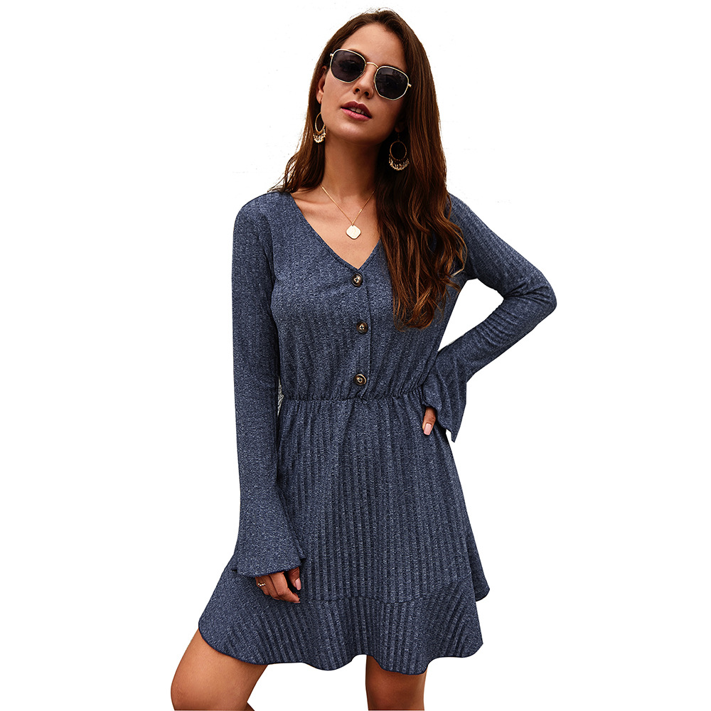 Fashionable Womens Dress Original Design Solid Color Long Sleeve Autumn Winter Collection Wholesale Available