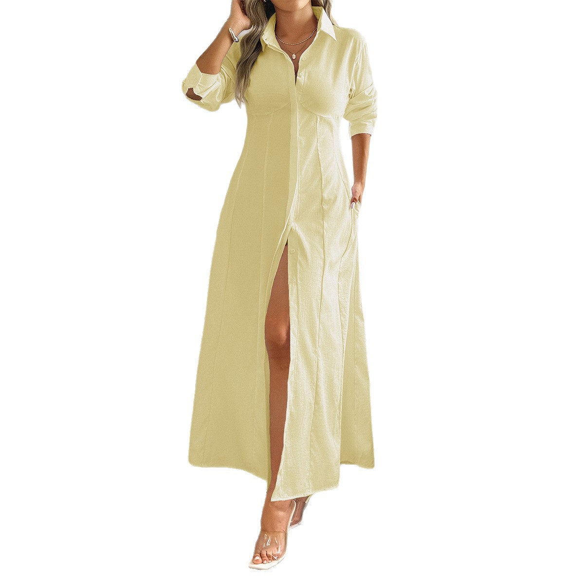 Casual Vacation Style Long Sleeve Cardigan Long Dress for Women Autumn Winter