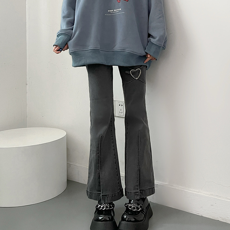 High Waisted Flared Jeans for Women Slim Fit Stretch Fabric Unique Heart Design Spring Fashion Wholesale Available
