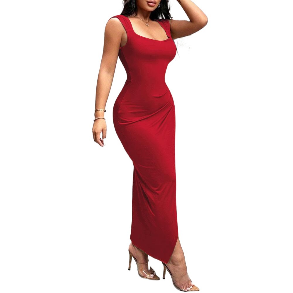 Elegant Red Backless Midi Dress Sexy Fit Spring Summer Collection Perfect for Parties and Special Occasions Wholesale