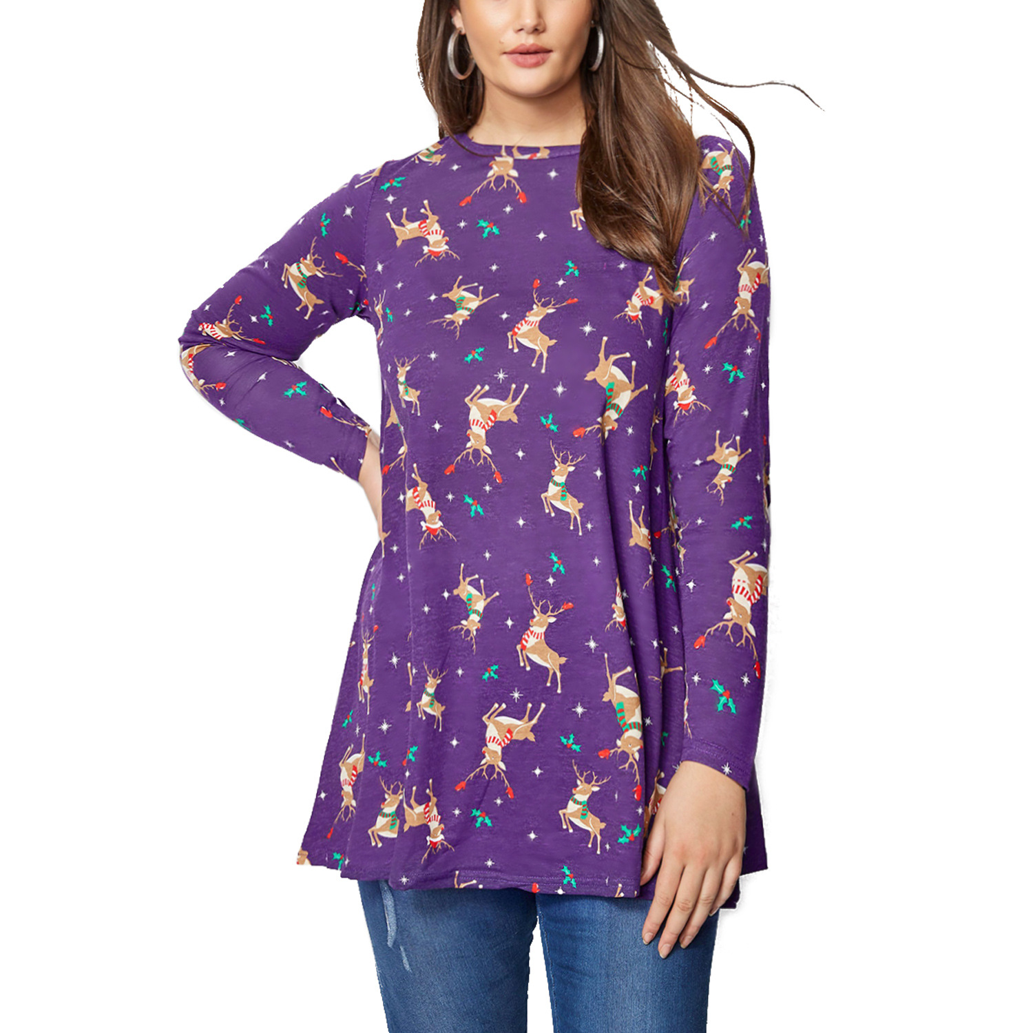 Womens Long Sleeve Printed T Shirt Autumn Winter Style Casual Wear for Christmas Wholesale Available