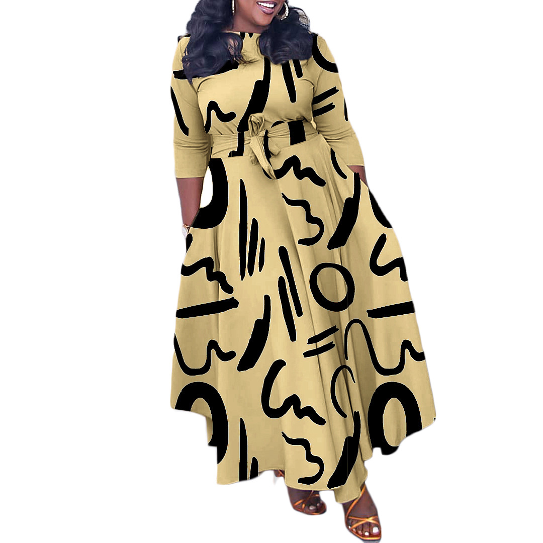 Cross Border Women's Fashion — Stylish, Elegant, Printed, Plus Size, Midi Dress — Spring Collection — Wholesale Supply