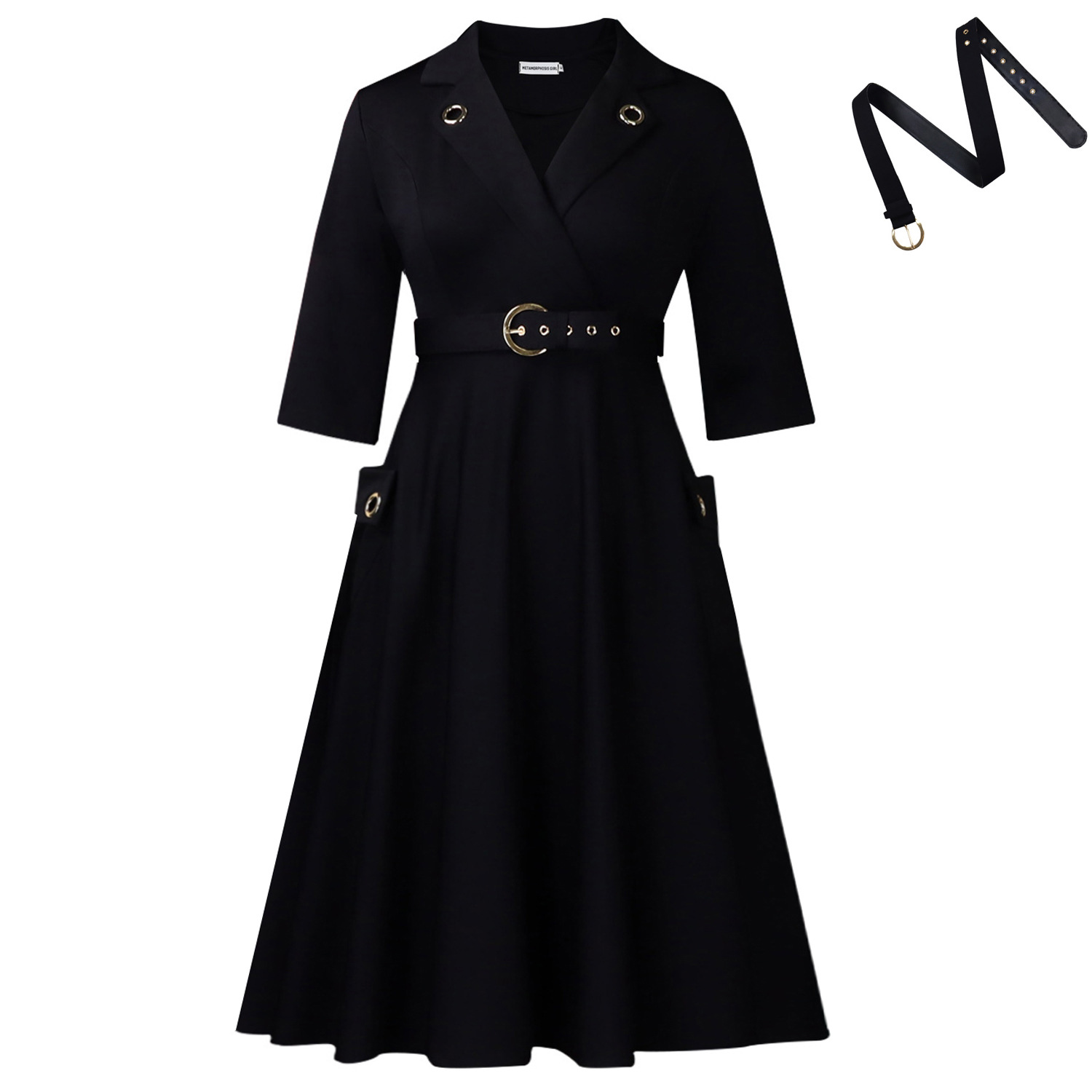 Elegant Plus Size African Dress with Suit Collar, High Waist Design for Women's Cross Border Trade Fashion, Stylish and Chic