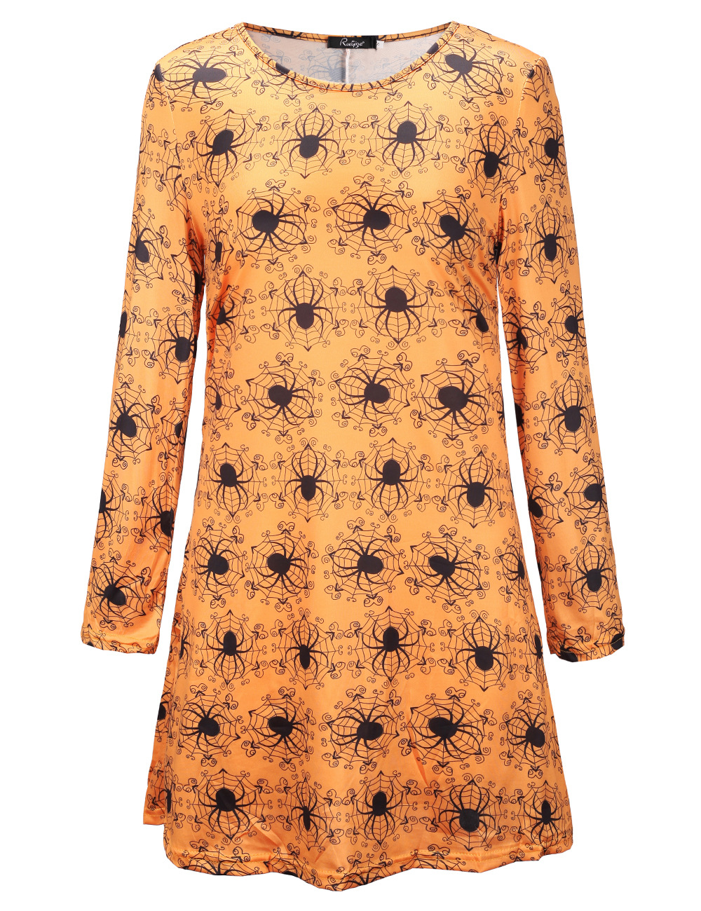 Womens Long Sleeve Halloween Dress Pumpkin Skull Print Round Neck Comfortable Fabric Autumn Winter Collection