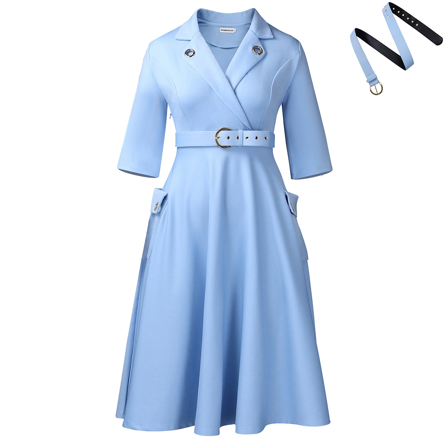 Elegant Plus Size African Dress with Suit Collar, High Waist Design for Women's Cross Border Trade Fashion, Stylish and Chic