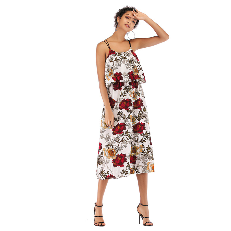 Summer Womens Dress Slim Fit Backless Waist Cinching Fresh Floral Print Chiffon Fabric Perfect for Casual
