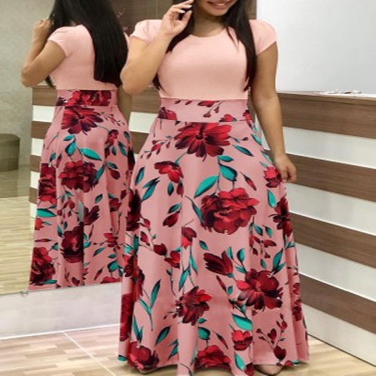 Floral Print Color Block Long Sleeve Maxi Dress Elegant Design Comfortable Fabric Perfect for Spring Summer Wholesale