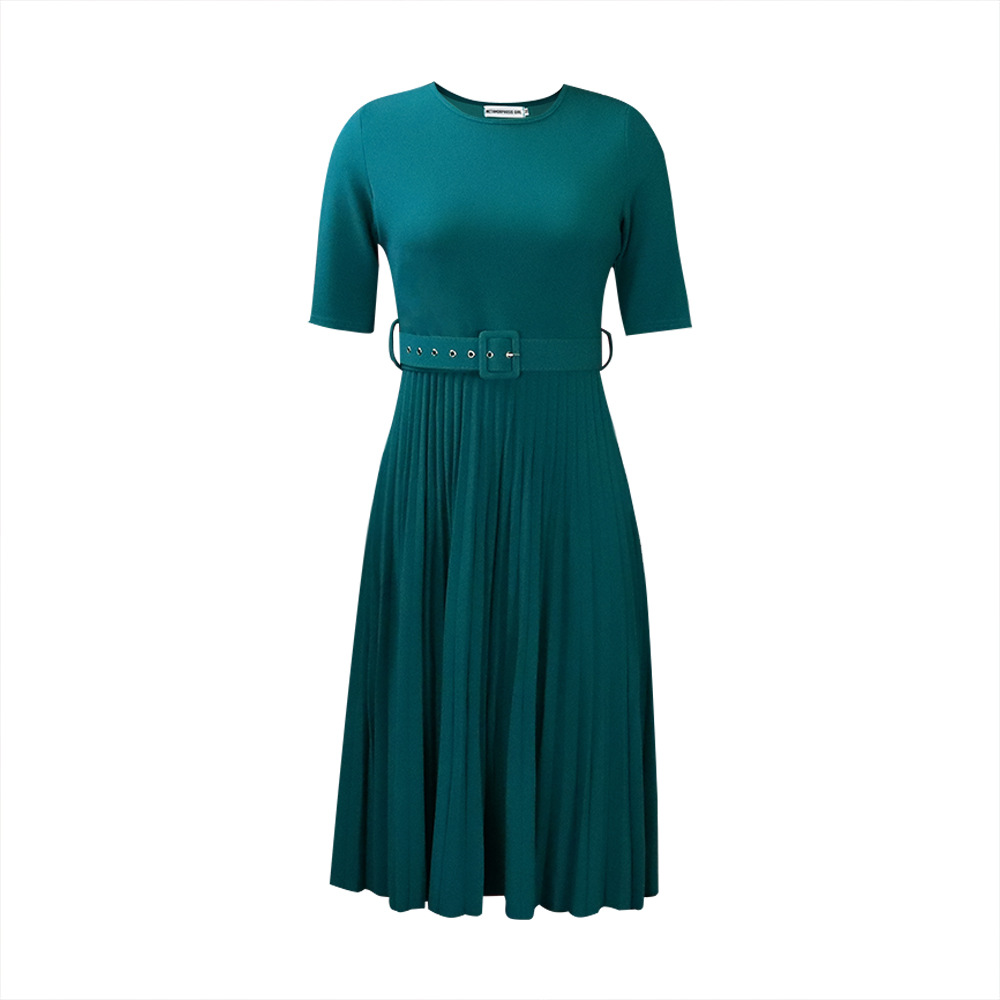 New Women's Mid Length Pleated Skirt with Round Neck, Plus Size African Dress for Cross Border Fashion in Europe and America