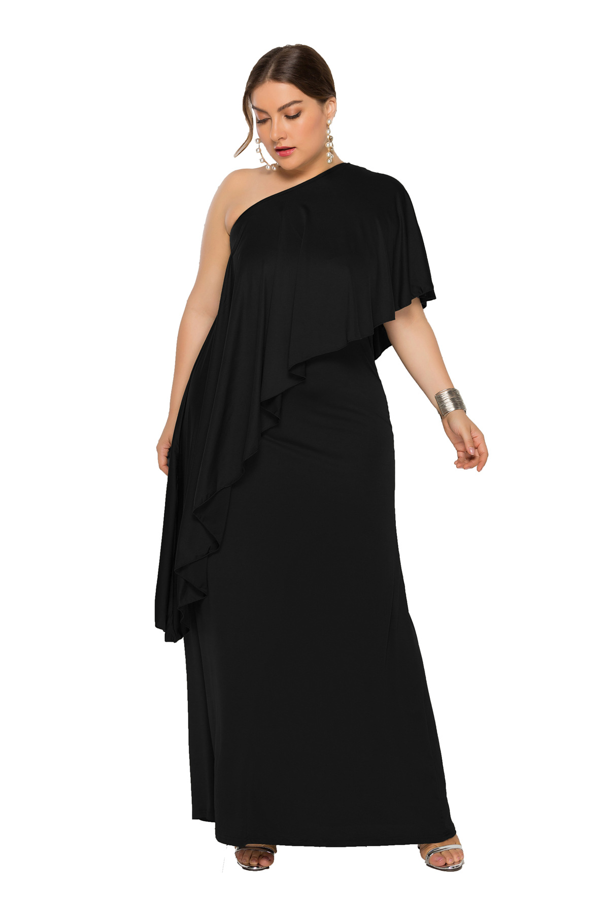 Plus Size Womens Dress Loose Fit Asymmetrical Shoulder Comfortable Fabric Casual Wear Summer Style Wholesale