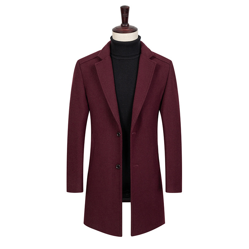 Mens Wool Blend Overcoat Single Breasted Suit Lapel Thickened Warm Fabric Autumn Winter Fashion Wholesale