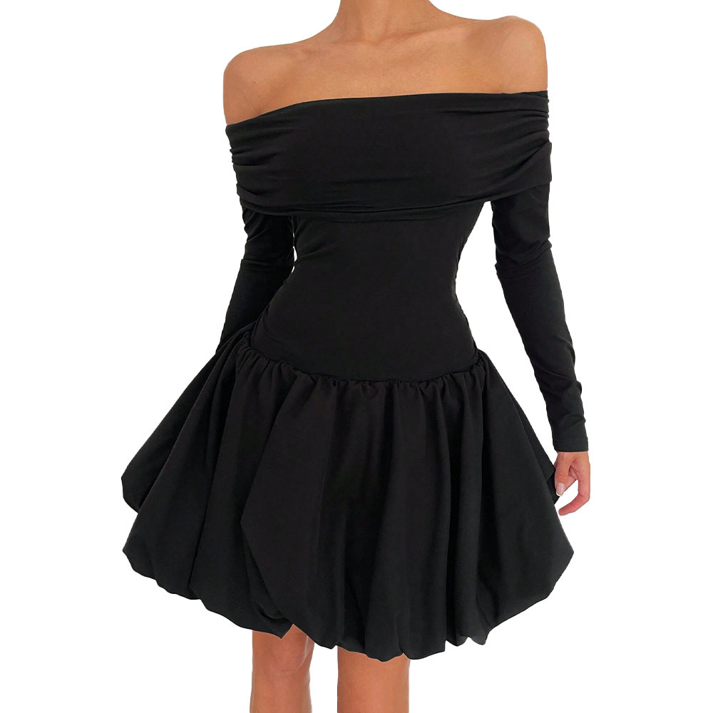 Cross border European and American women's one shoulder sexy dress, autumn and winter high cold temperament slim A line short sk