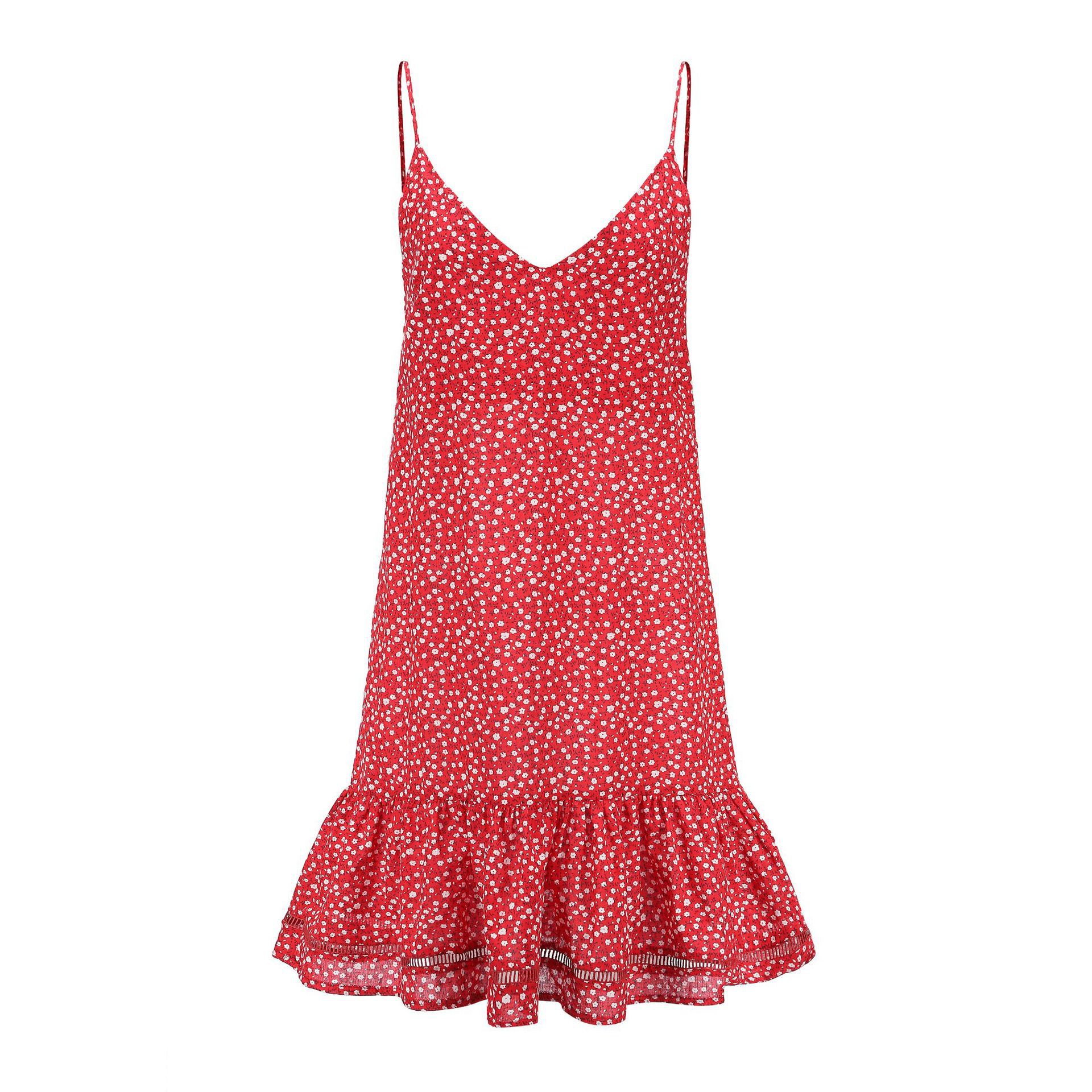 Floral Summer Dress for Women Ruffle Hem Spaghetti Straps Vacation Style Wholesale Available