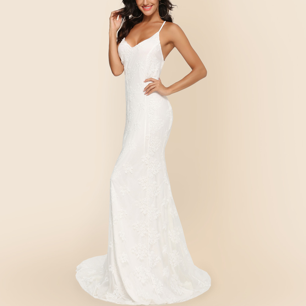 Elegant V Neck Maxi Dress Sexy Spaghetti Straps Train Detail Perfect for Weddings Wholesale Available