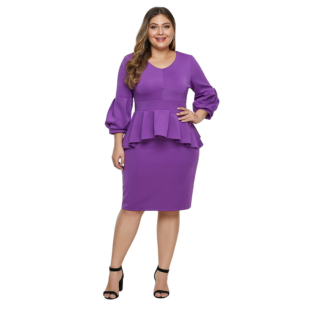 Plus Size Womens Dress Round Neck Flared Sleeves Ruffled Hem Bodycon Fit Elegant Evening Wear Wholesale Available