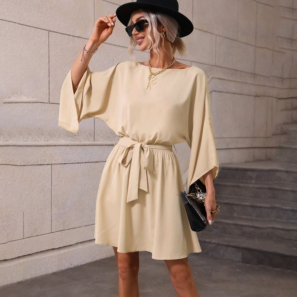 New Hot Selling Women's Long Sleeve Dress with Round Neck, Elastic Waistband, and Short Skirt