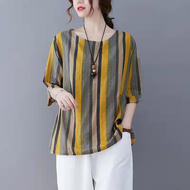 Cotton Linen Womens Casual Short Sleeve T Shirt Loose Fit Summer Style Flattering for Plus Sizes Wholesale Available