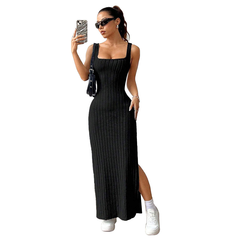 Summer Casual Sleeveless Dress High Waist Slit Long Dress