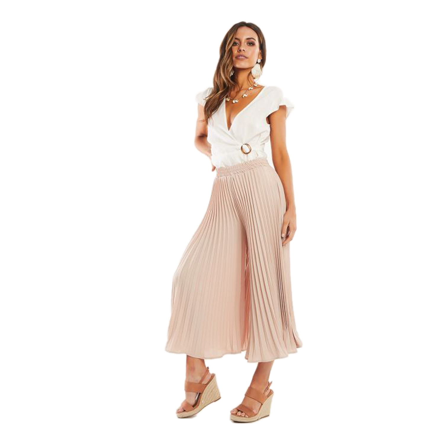 High Waisted Pleated Flare Trousers Casual Style Comfortable Fit Versatile for Everyday Wear Wholesale Available