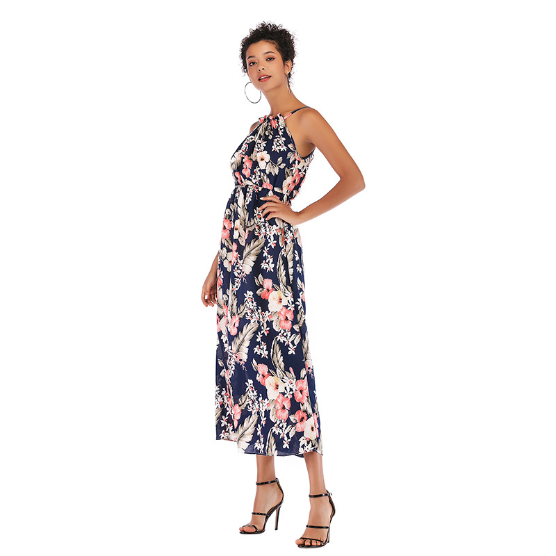 Womens Summer Dress Sleeveless Slim Fit Fresh Floral Print Lightweight Chiffon for Casual Wear Dropshipping