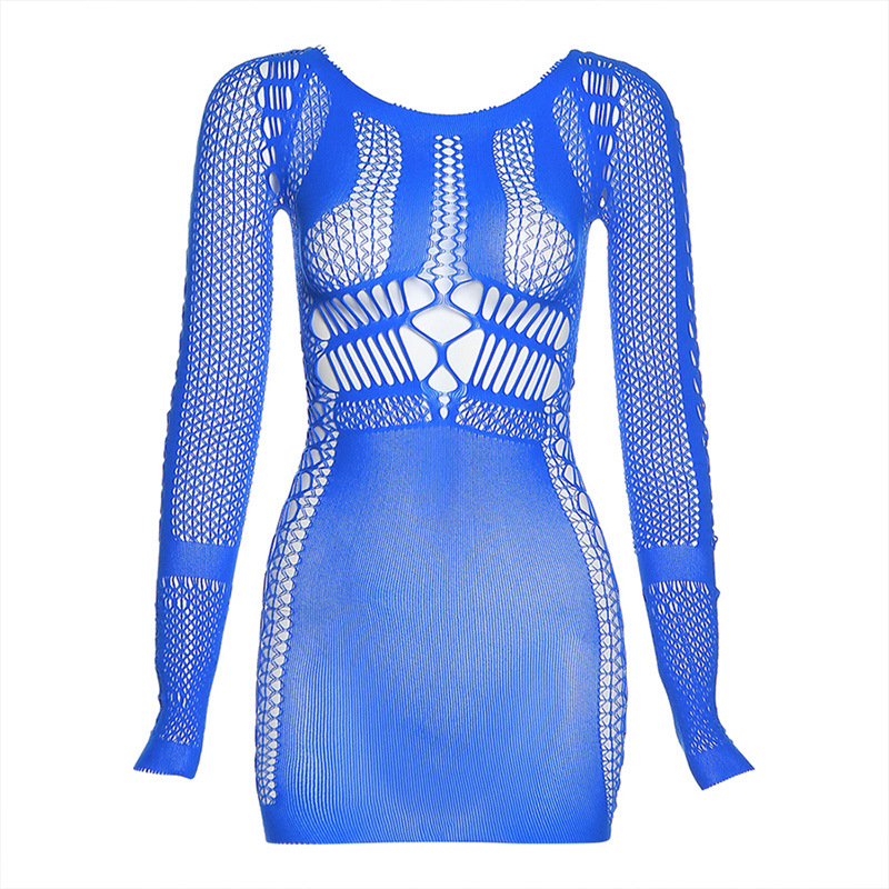 Spring Summer New European and American Women's Fashion Long Sleeve Net Yarn Sexy Slim Fit Bodycon Dress