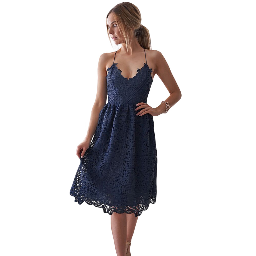 Lace Crochet Maxi Dress Summer Floral Print Sexy Spaghetti Straps Elegant Party Wear Wholesale Available