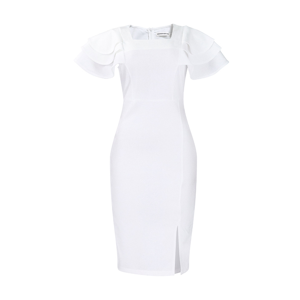 Summer Women's Dress with Square Neck, Short Sleeves, Sexy Bodycon Style, Elegant Commuter African Design for Cross Border Fas