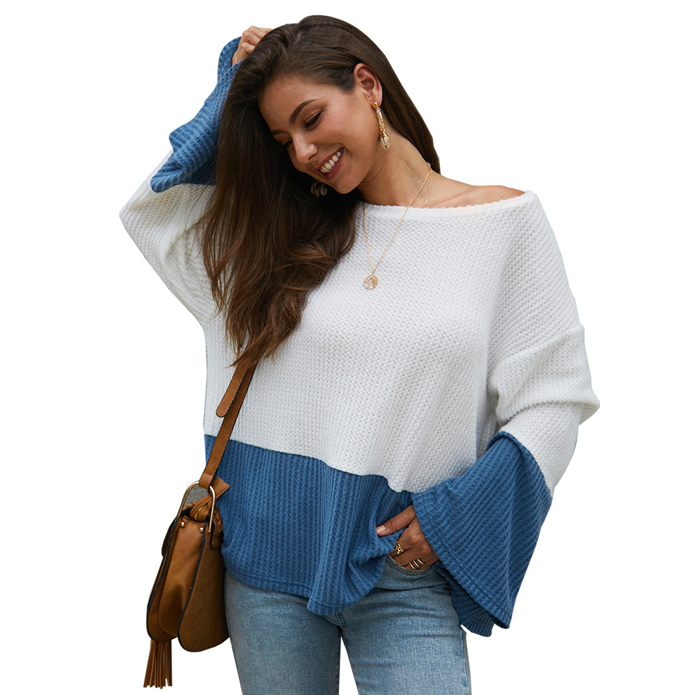 Color Block Long Sleeve Knit Sweater Loose Fit Original Design Cozy Fabric Autumn Winter Fashion Wholesale Available