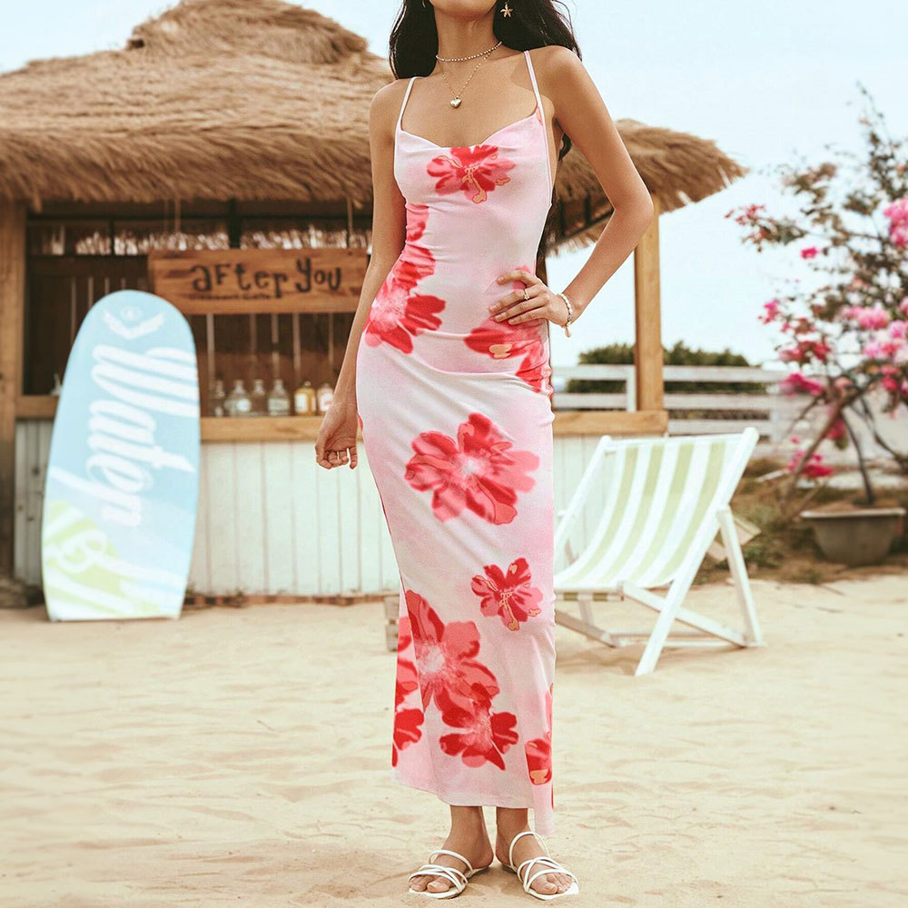 Summer Maxi Dress Floral Print Beach Style Lightweight Fabric Perfect for Travel and Vacation Wholesale Available