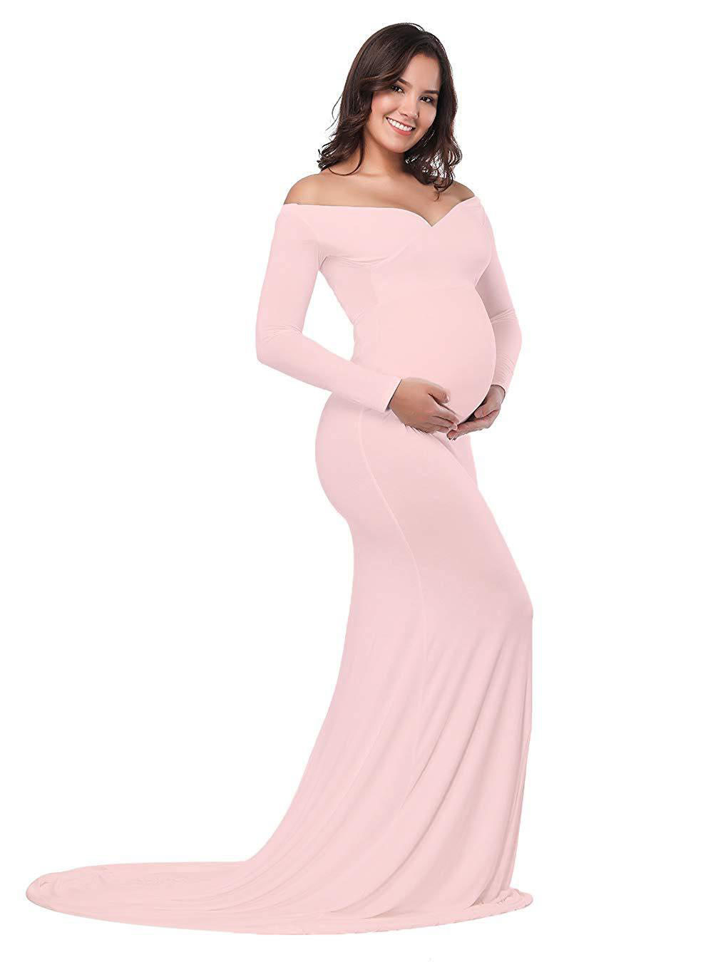 Maternity Long Dress V Neck Silk Cotton Elegant Train Spring Summer Photography Outfit Wholesale Available