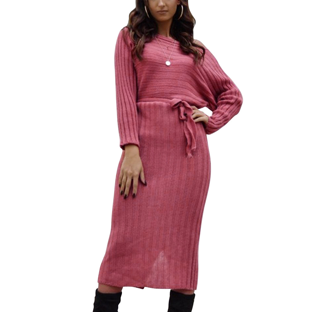 Knit Sweater Dress Off Shoulder Solid Color Stylish Design Autumn Winter Fashion for Women Wholesale Available