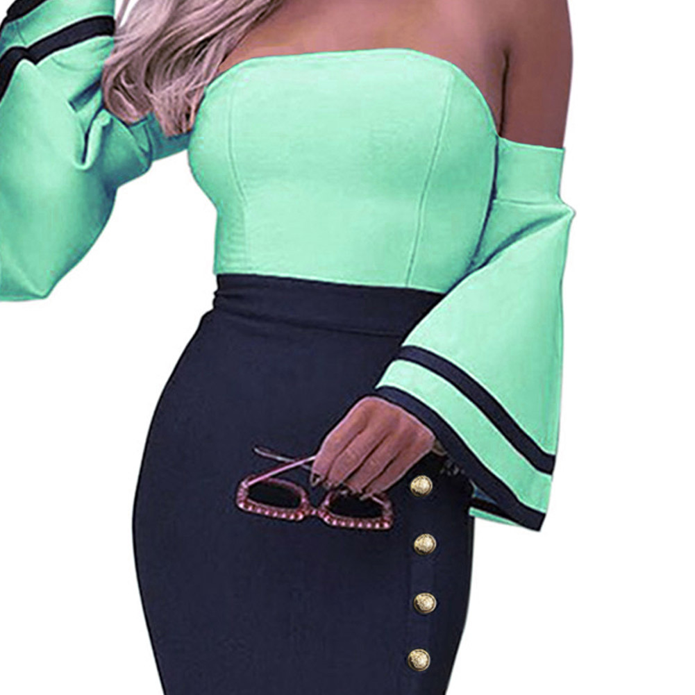 Elegant Off Shoulder Midi Dress Sexy Strapless Flared Sleeves High Waist Perfect for Cocktail Parties Wholesale