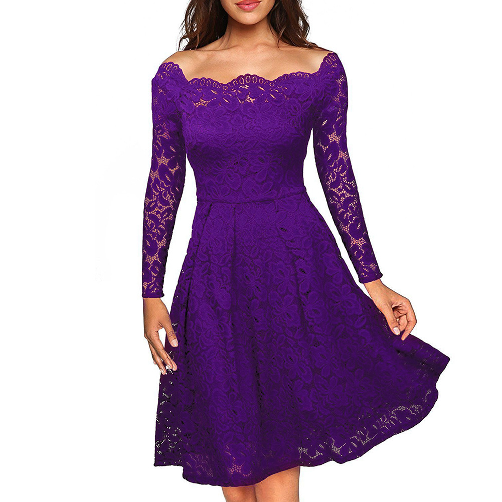 Lace Midi Dress for Women Long Sleeve A Line Mid Waist Elegant Design Summer Fashion for Casual Occasions