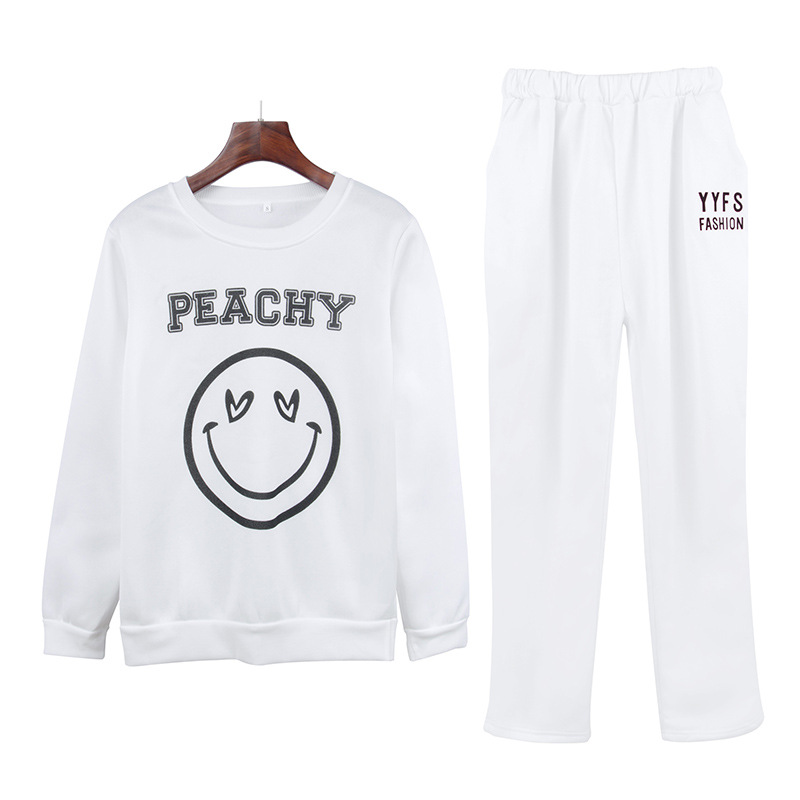 Womens Fleece Lined Sports Set Deer Print Round Neck Long Sleeve Sweatshirt Casual Pants Autumn Winter Wear