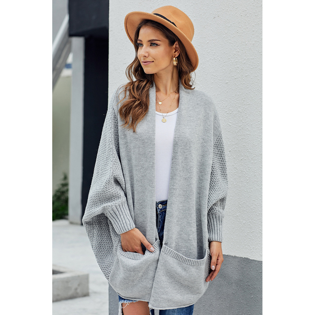 Batwing Sleeve Sweater Solid Color Loose Fit Mid Length Knit Autumn Winter Casual Wear Wholesale Available
