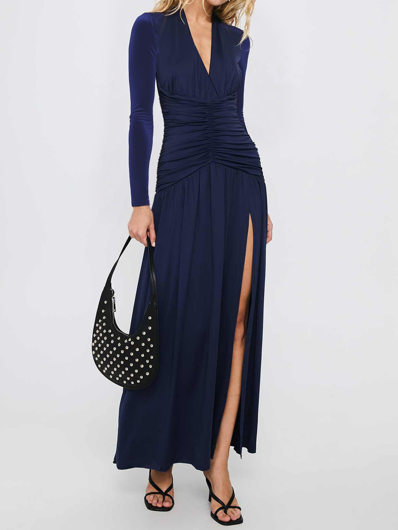 Elegant Deep V Neck Long Sleeve Long Dress for Women Autumn Winter