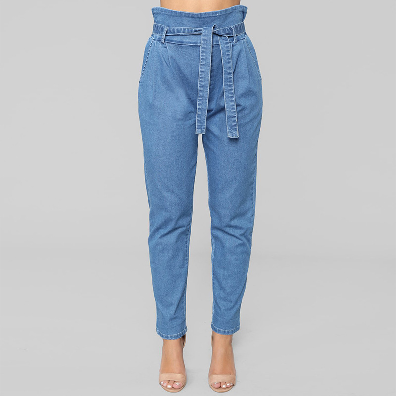 High Waisted Denim Pants for Women Stylish Tie Design European and American Style Autumn and Winter Fashion Wholesale