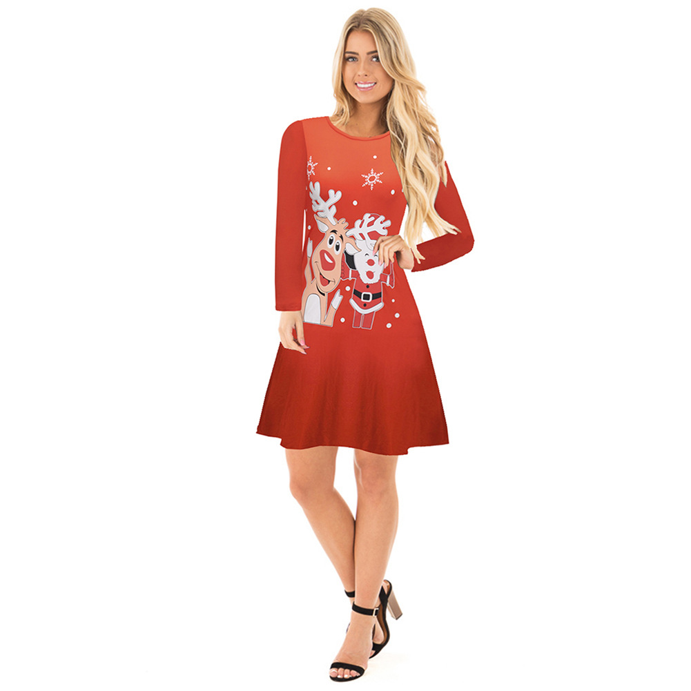 Christmas Dress Womens Autumn Winter Style Snowman and Reindeer Print Perfect for Holiday Parties Wholesale Available