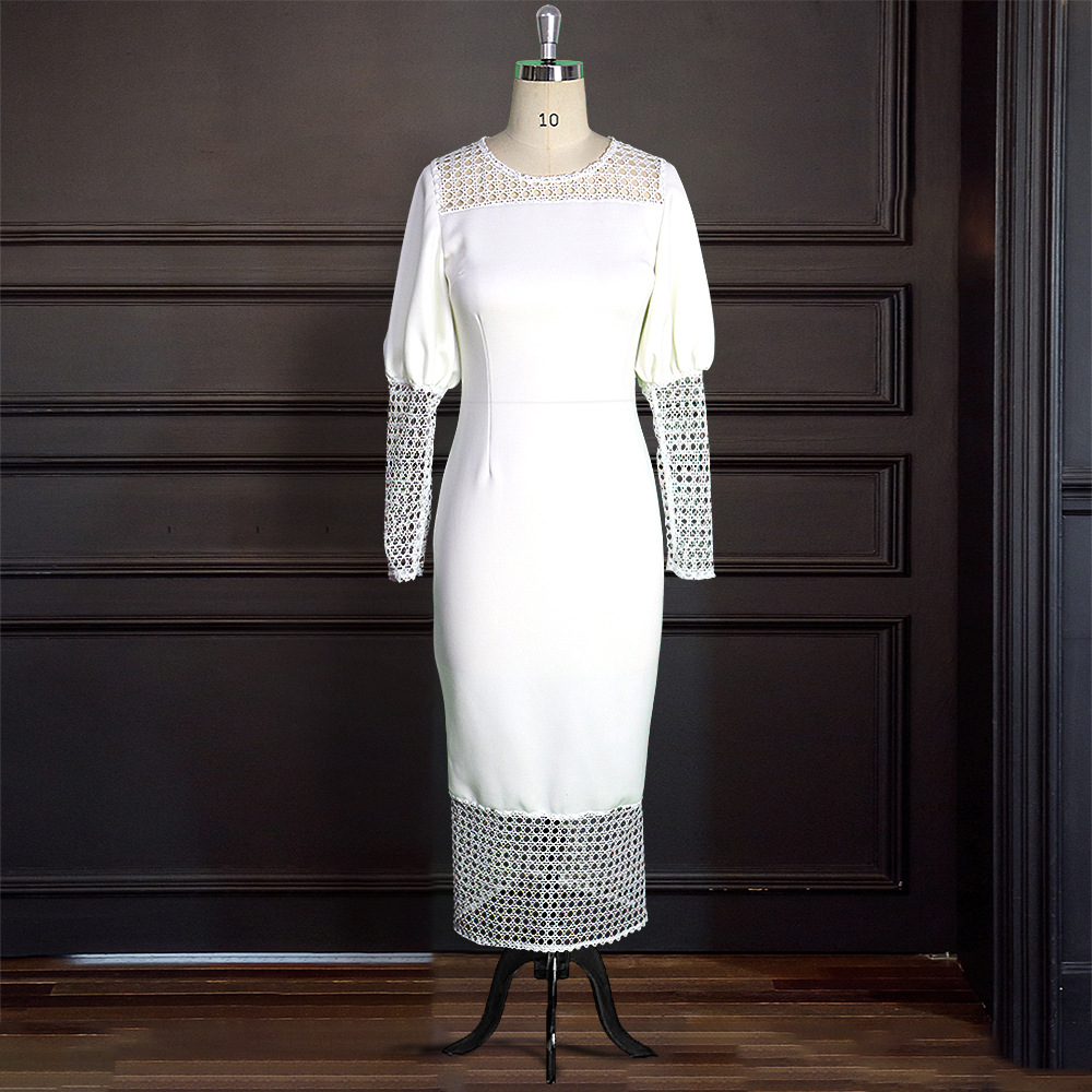 Plus Size High Waist Dress Long Sleeve Hollow Out Stretch Fabric Casual or Professional Wear OEM Available
